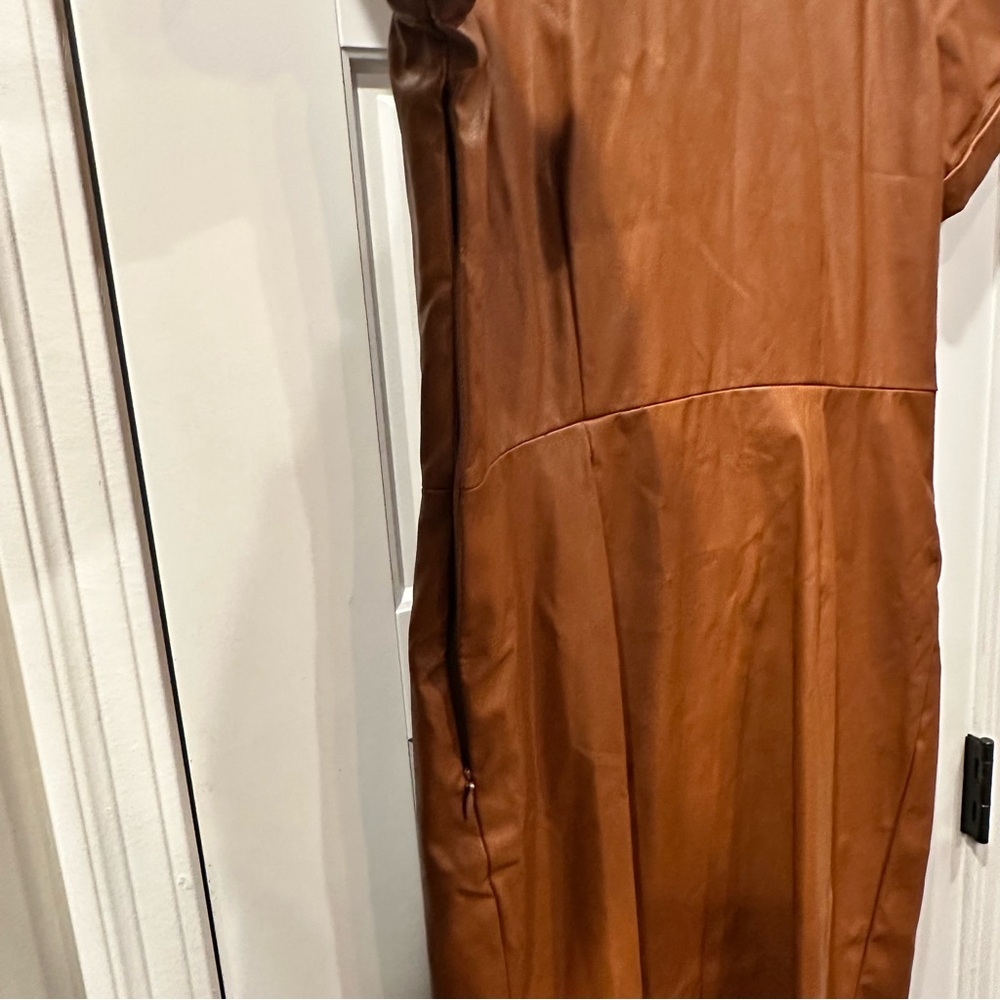 Nine West Faux-Leather Cognac Midi Dress Medium - Picture 5 of 7